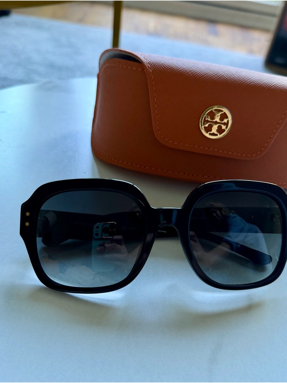 Vintage Tory Burch Black Square Oversized Sunglasses with Case